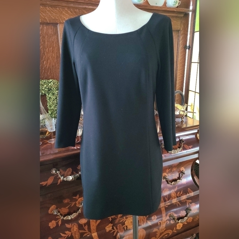 T Tahari Black Cotton 3/4 Sleeve Mini Dress -